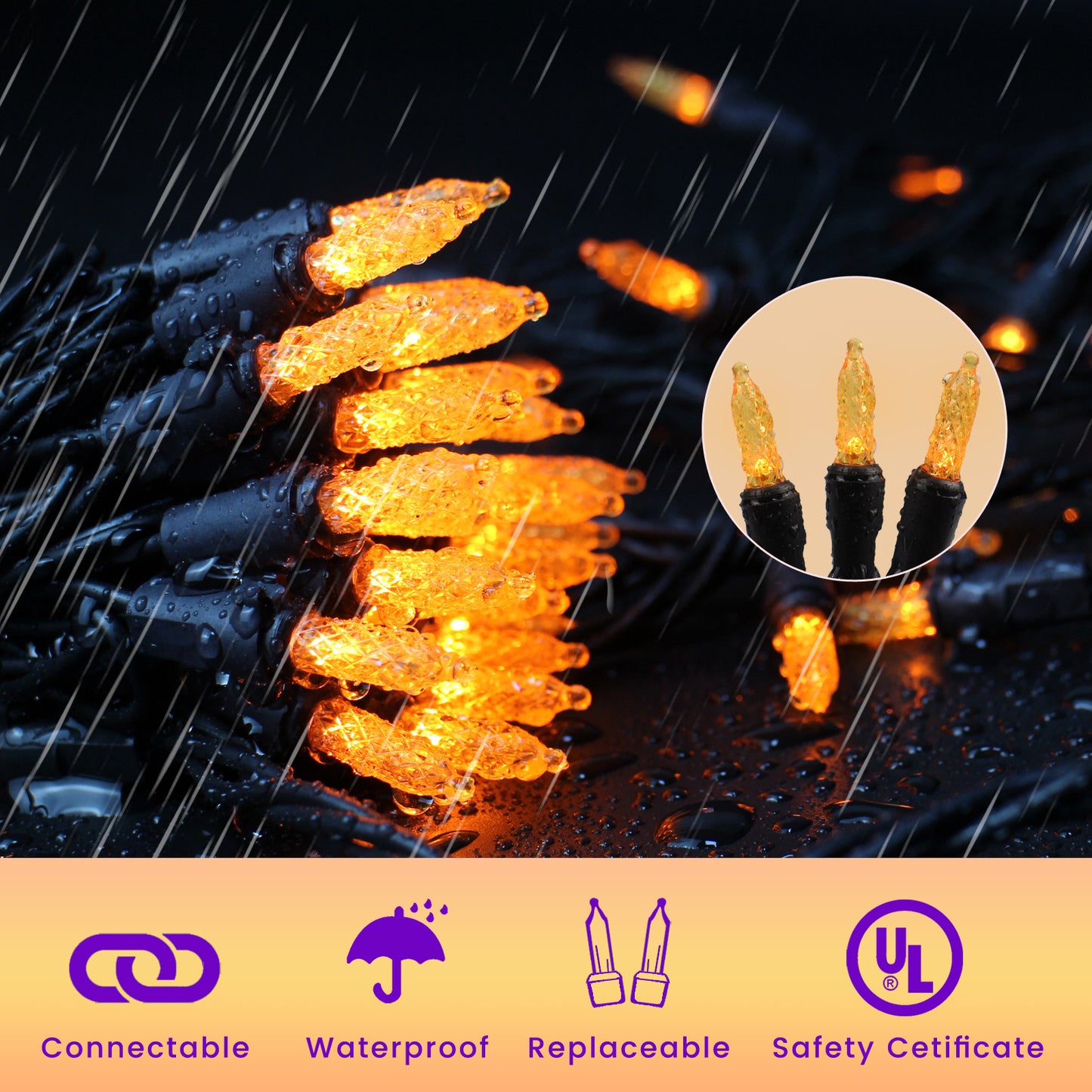 FESTIA Halloween & Christmas LED String Lights - Set of 50 Count M5 Mini Lights on 18.6ft | UL Listed Outdoor Waterproof Connectable Patio Lights for Tree Decor, Porch Lighting, Party Decoration & Home ambiance
