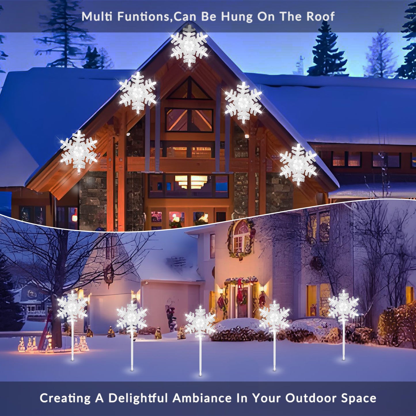 9 ft 3D Snowflake Pathway Lights – Set of 5 Cool White Outdoor Christmas Lights with Yard Stakes, Connectable & UL Listed