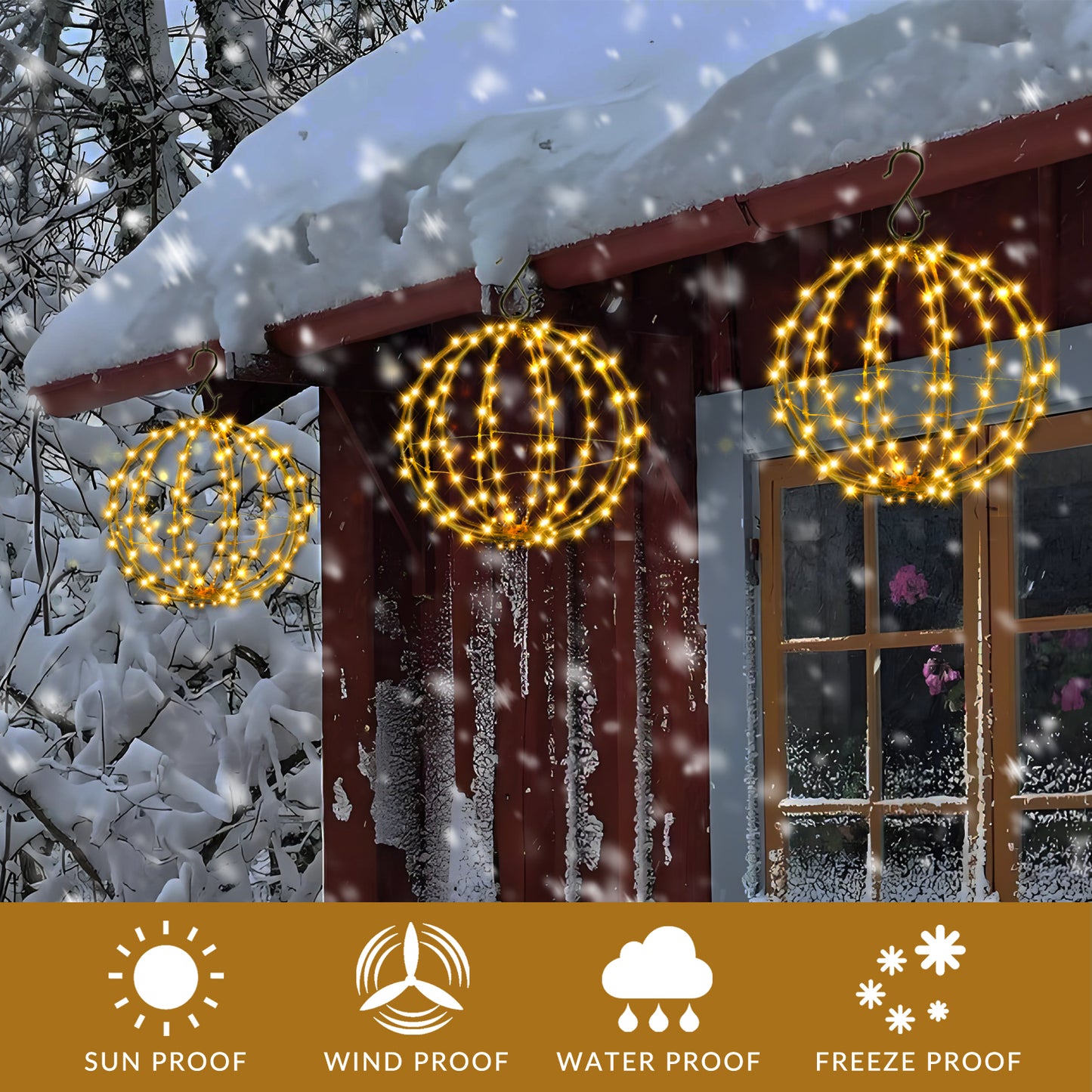 Outdoor Christmas Decorations 12" 108 Led Smart RGB Lighted Balls, DIY Hanging sphere light with Remote Iron Frame Foldable Waterproof For Holiday Patio wedding Patio Tree Gazebo Decor