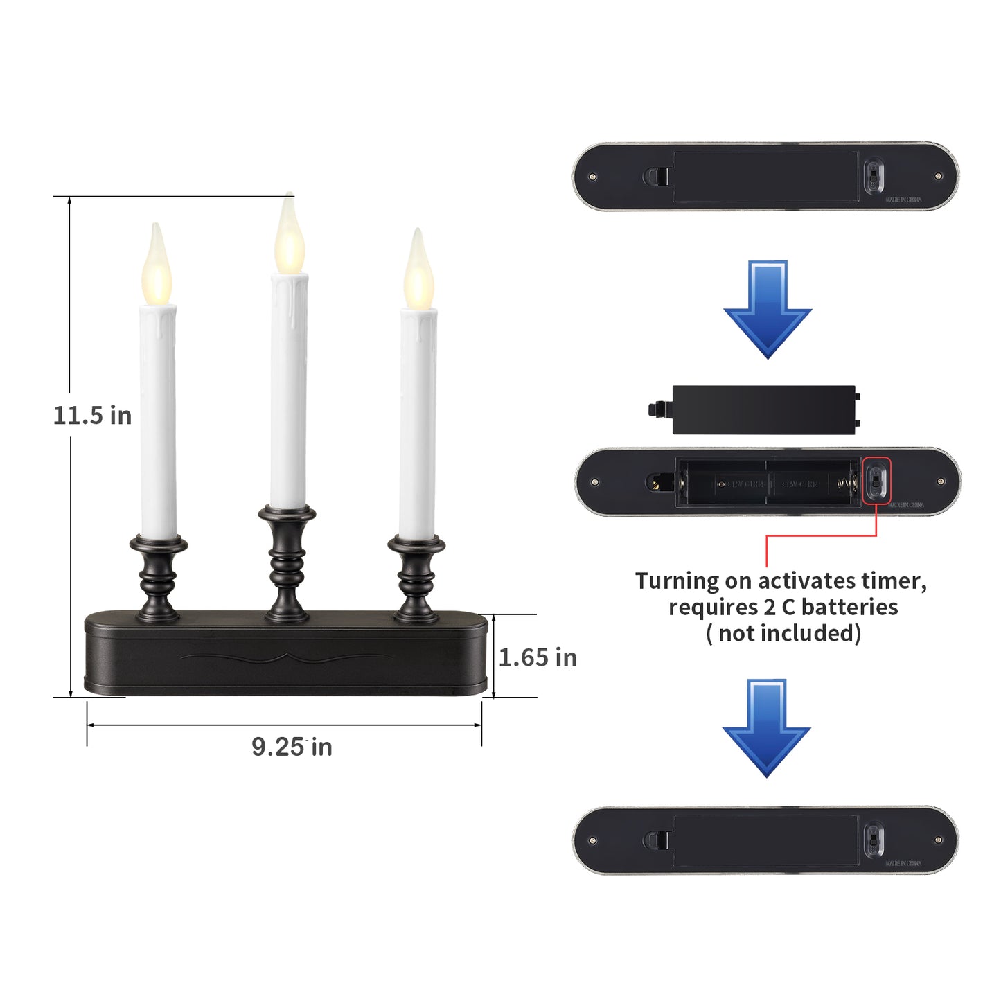 FESTIA Battery Operated Flameless Flicker Flame Window Candelabra with Timer - 3 LED Lights Candle 8 Hours On,16 Hours Off for Indoor Ambiance and Elegance for Cozy Evenings and Festive Decor
