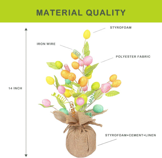 FESTIA Easter Egg Table Tree - 14" Pre-Decorated Spring Centerpiece with Burlap Base