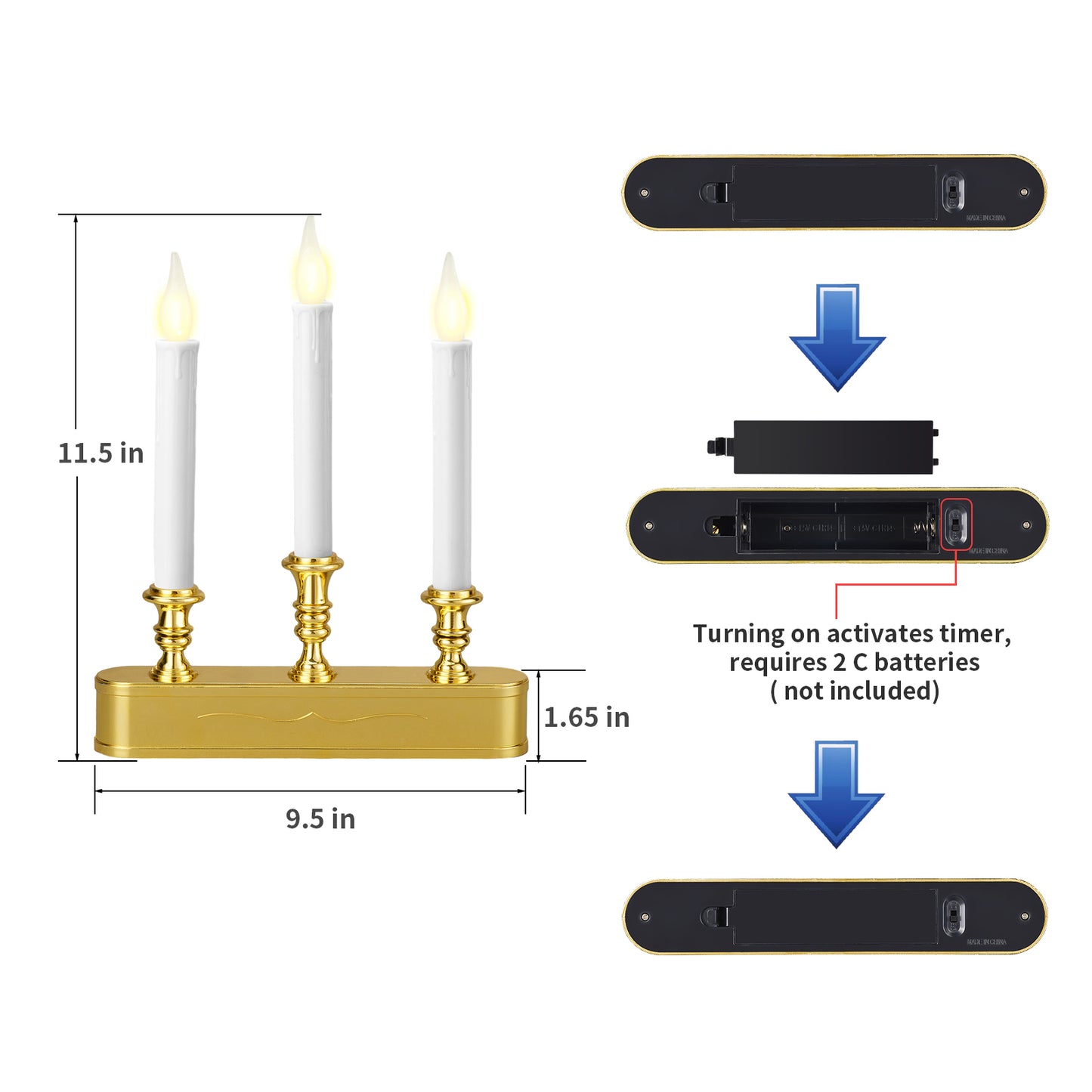 FESTIA Battery Operated Flameless Flicker Flame Window Candelabra with Timer - 3 LED Lights Candle 8 Hours On,16 Hours Off for Indoor Ambiance and Elegance for Cozy Evenings and Festive Decor