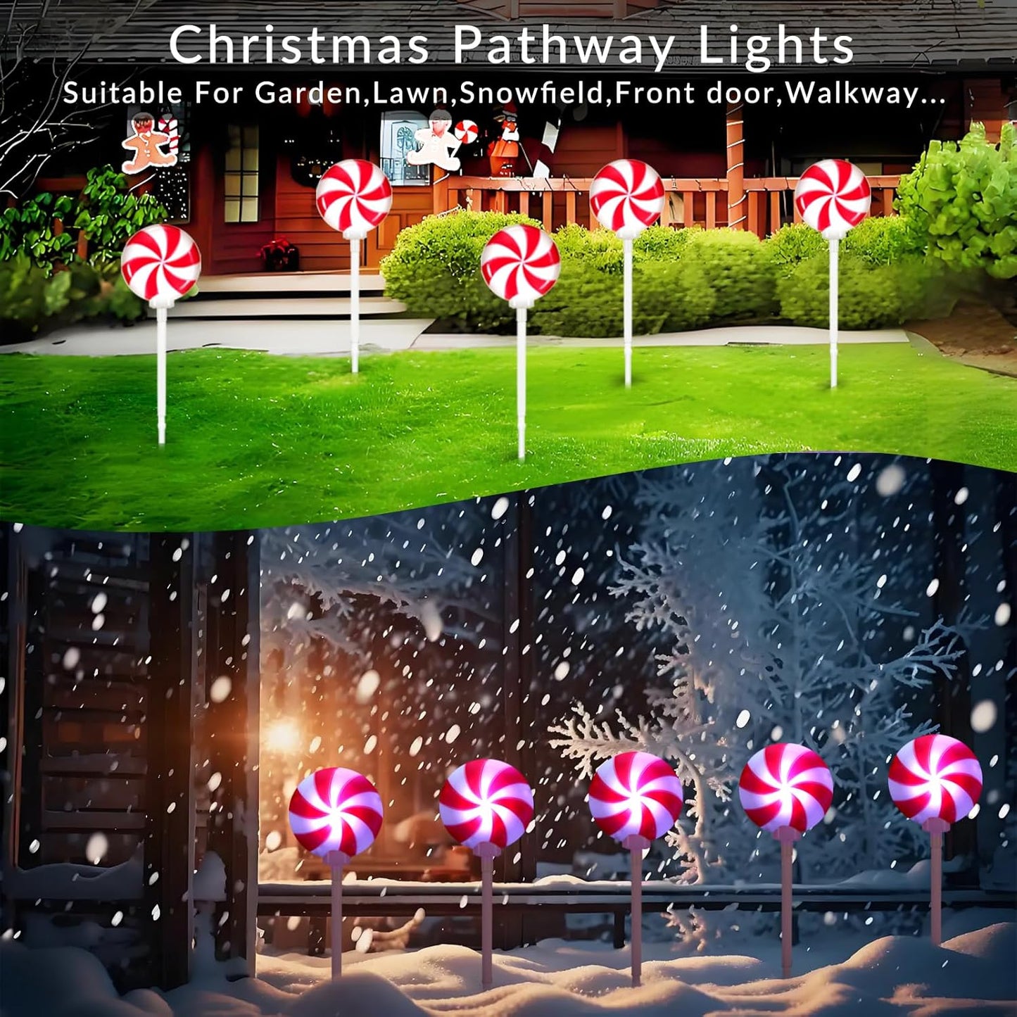 Christmas Pathway Lights Outdoor Decorations: Snowflake Stake Lights with Rotation Feature or steady, Multicolor Candy Lights for Yard Garden Party