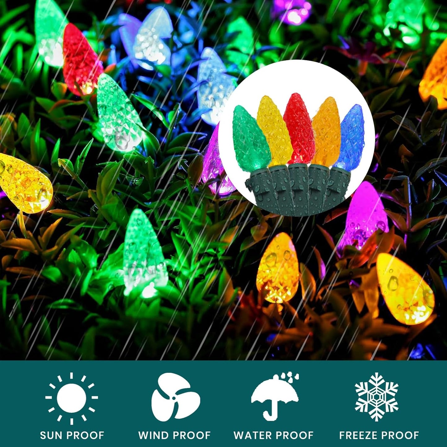 FESTIA C6 LED Holiday Lights - 70/140 Count Strawberry Bulbs|Multicolor & Warm White,Pink,Green, Red/White/Bule Options|Green/White Wire|Connectable & Waterproof for Christmas ,Holidays Decor,