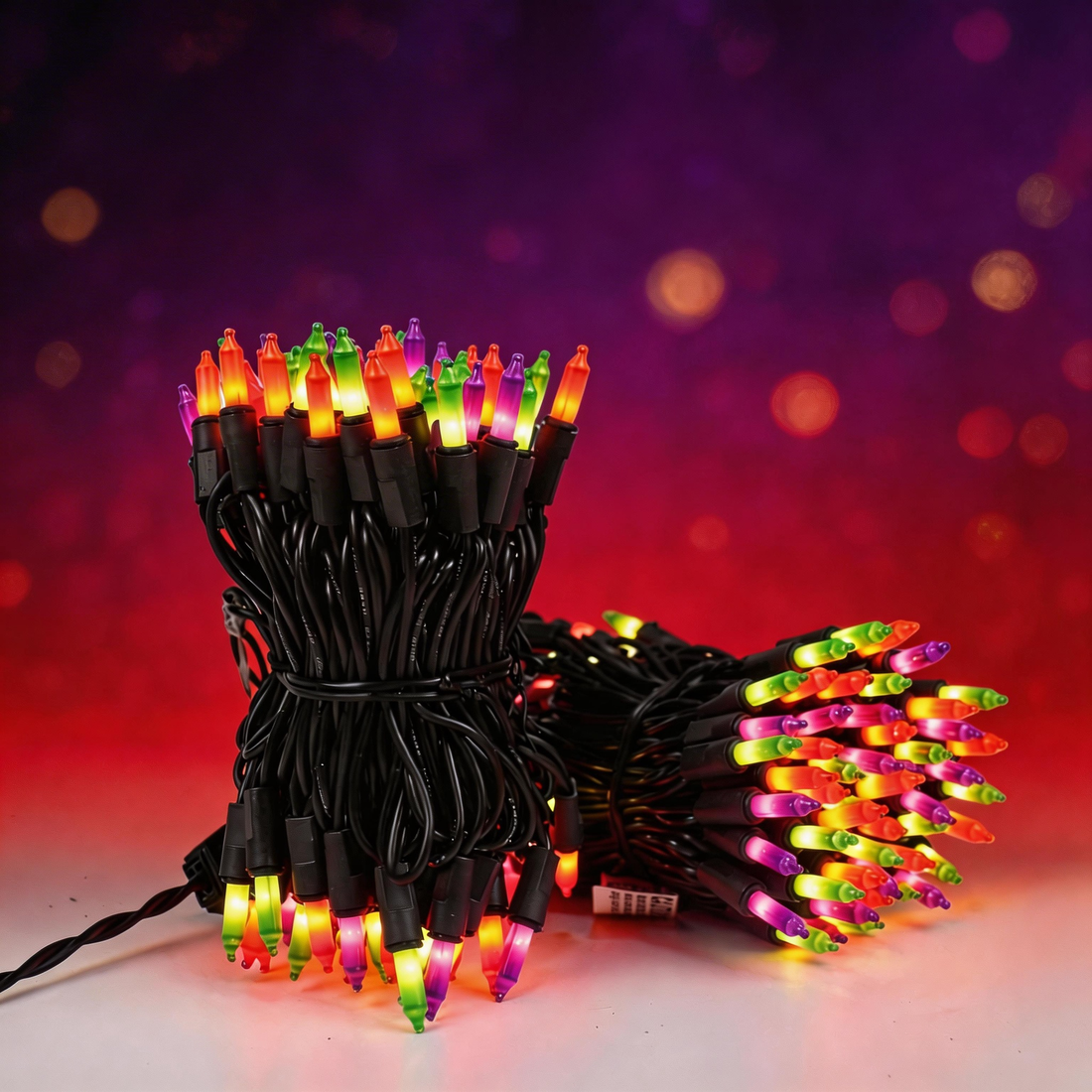 LED Halloween string lights, multicolor small bulbs with black cord for house yard setup