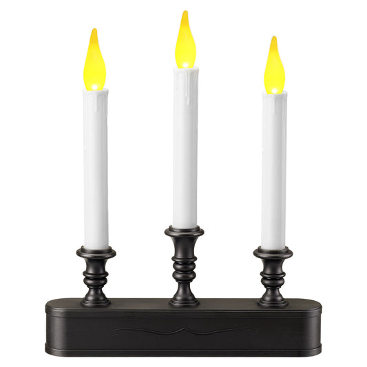 FESTIA Battery Operated Flameless Flicker Flame Window Candelabra with Timer - 3 LED Lights Candle 8 Hours On,16 Hours Off for Indoor Ambiance and Elegance for Cozy Evenings and Festive Decor