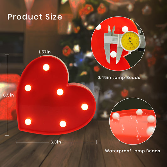 5” Heart-Shaped LED Marquee Light - Romantic Decor for Weddings, Birthdays, and Home Ambiance (Red two heart)