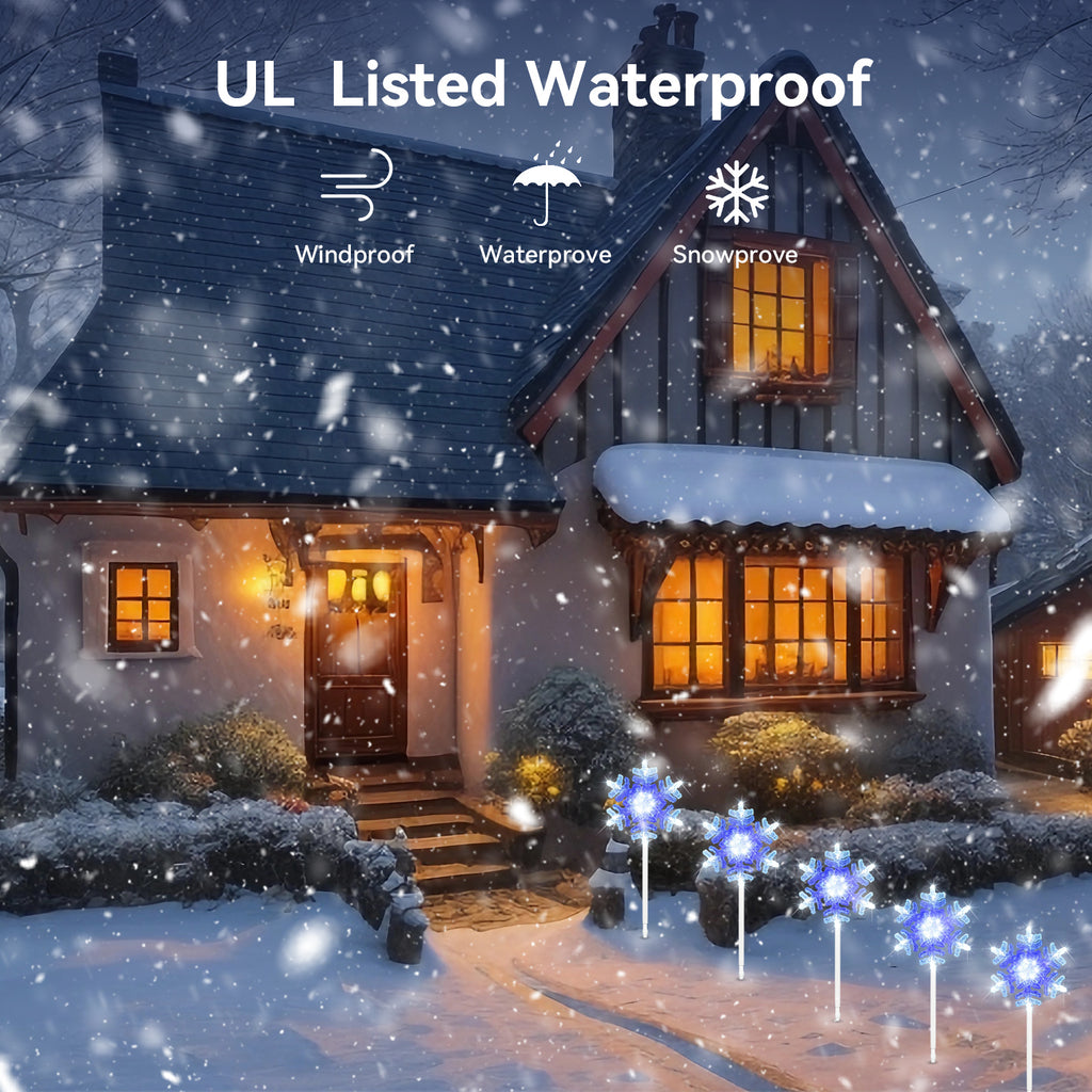 Christmas Pathway Lights Outdoor Decorations: Snowflake Stake Lights with Rotation Feature or steady, Multicolor Candy Lights for Yard Garden Party