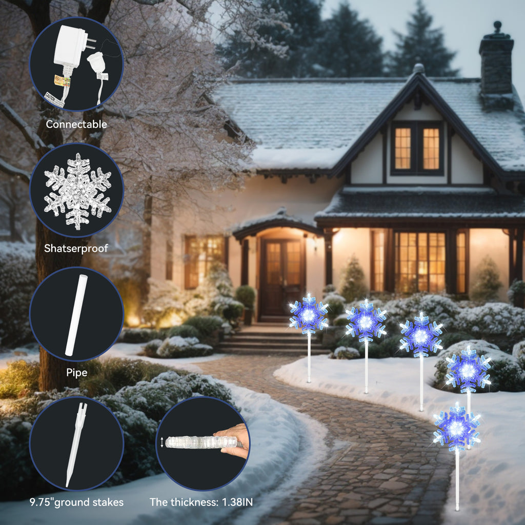 Christmas Pathway Lights Outdoor Decorations: Snowflake Stake Lights with Rotation Feature or steady, Multicolor Candy Lights for Yard Garden Party