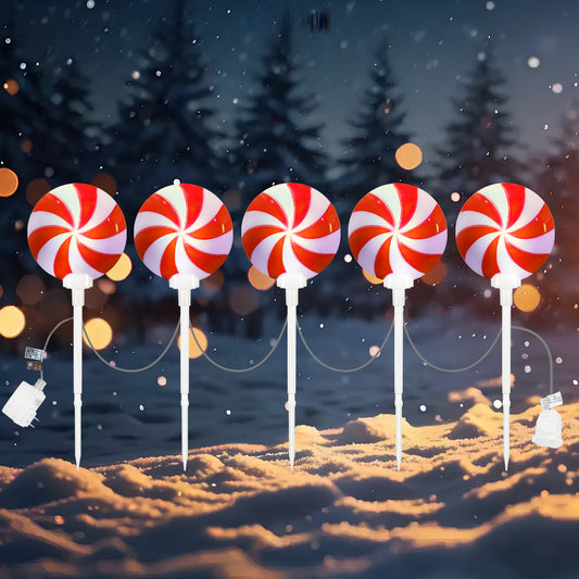 Christmas Snowflake patheway Lights Outdoor 60 LED Cool White and Blue 9 ft Set of 5 Yard Stake Christmas Lights Connectable UL Listed with Waterproof Plug for Yard Path Lawn Patio Decor