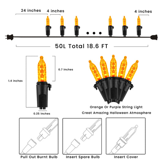 FESTIA Halloween & Christmas LED String Lights - Set of 50 Count M5 Mini Lights on 18.6ft | UL Listed Outdoor Waterproof Connectable Patio Lights for Tree Decor, Porch Lighting, Party Decoration & Home ambiance