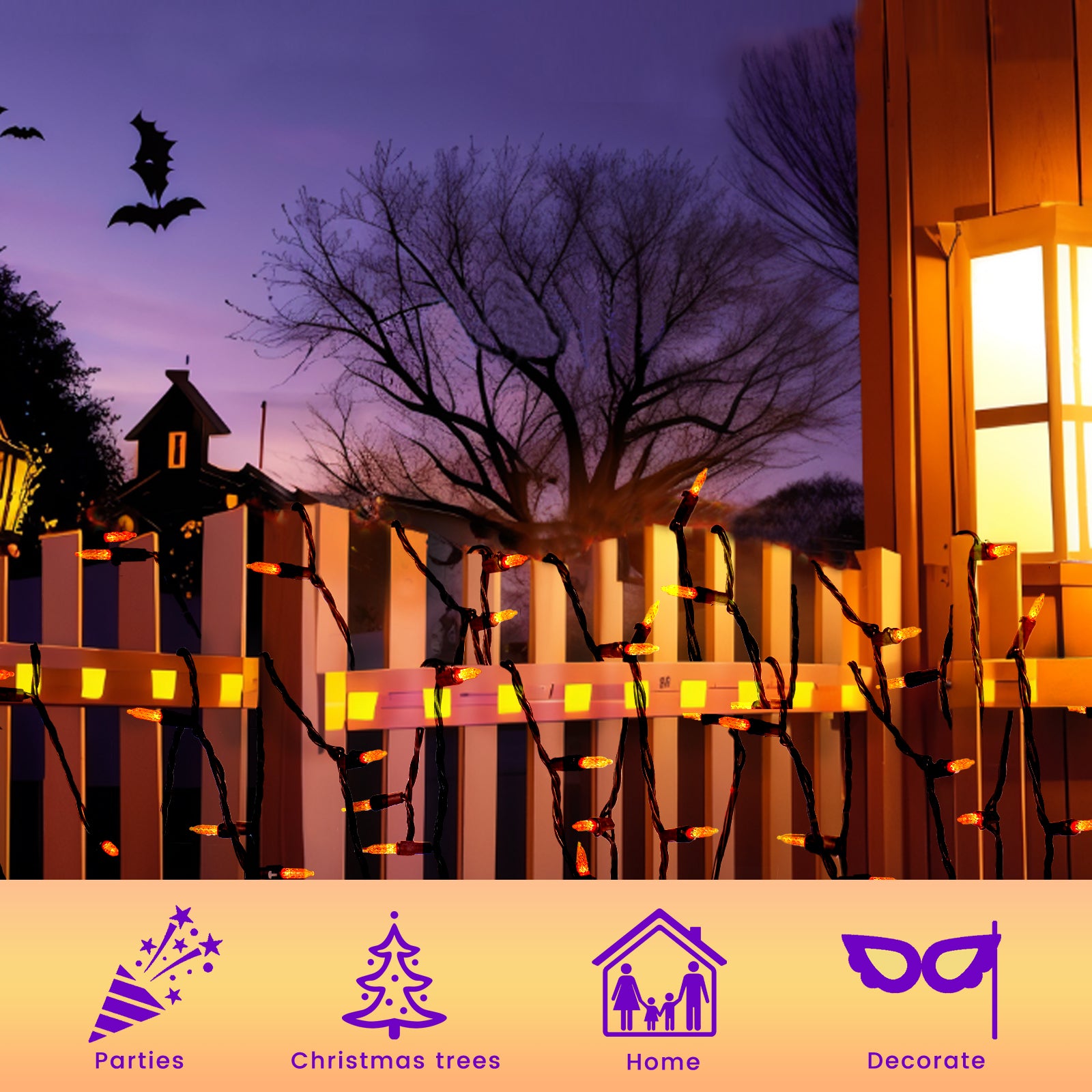 FESTIA Halloween  & Christmas  LED String Lights - Set of 50 Count M5 Mini Lights on 18.6ft  | UL Listed Outdoor Waterproof Connectable Patio Lights for Tree Decor, Porch Lighting, Party Decoration & Home ambiance
