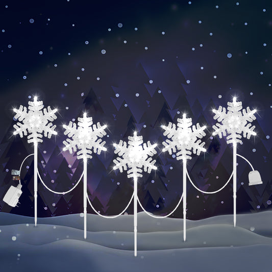 9 ft 3D Snowflake Pathway Lights – Set of 5 Cool White Outdoor Christmas Lights with Yard Stakes, Connectable & UL Listed