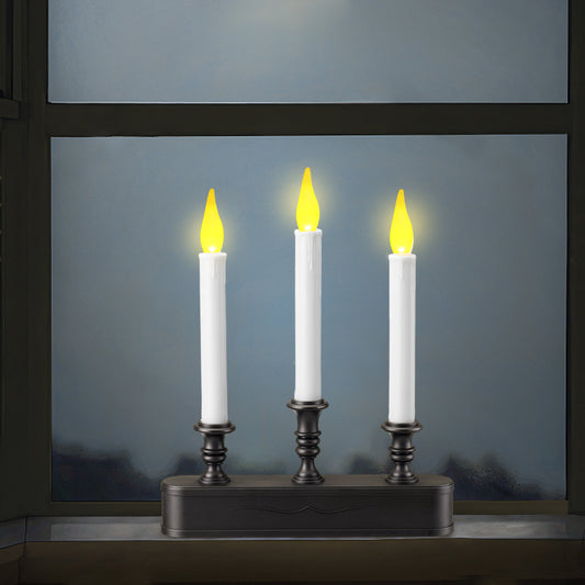 FESTIA Battery Operated Flameless Flicker Flame Window Candelabra with Timer - 3 LED Lights Candle 8 Hours On,16 Hours Off for Indoor Ambiance and Elegance for Cozy Evenings and Festive Decor