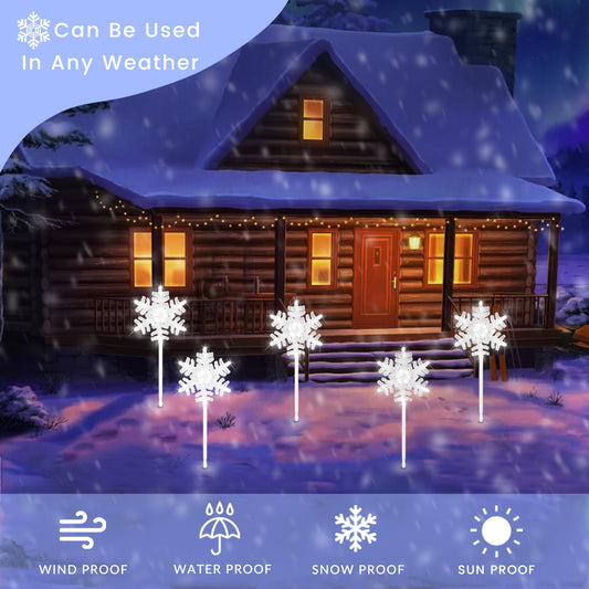 9 ft 3D Snowflake Pathway Lights – Set of 5 Cool White Outdoor Christmas Lights with Yard Stakes, Connectable & UL Listed