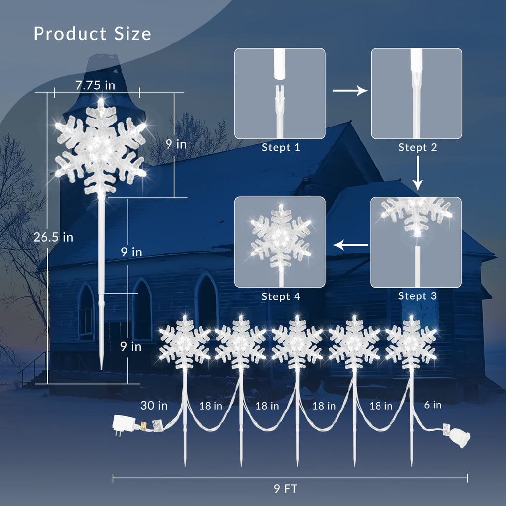 Christmas Pathway Lights Outdoor Decorations: Snowflake Stake Lights with Rotation Feature or steady, Multicolor Candy Lights for Yard Garden Party