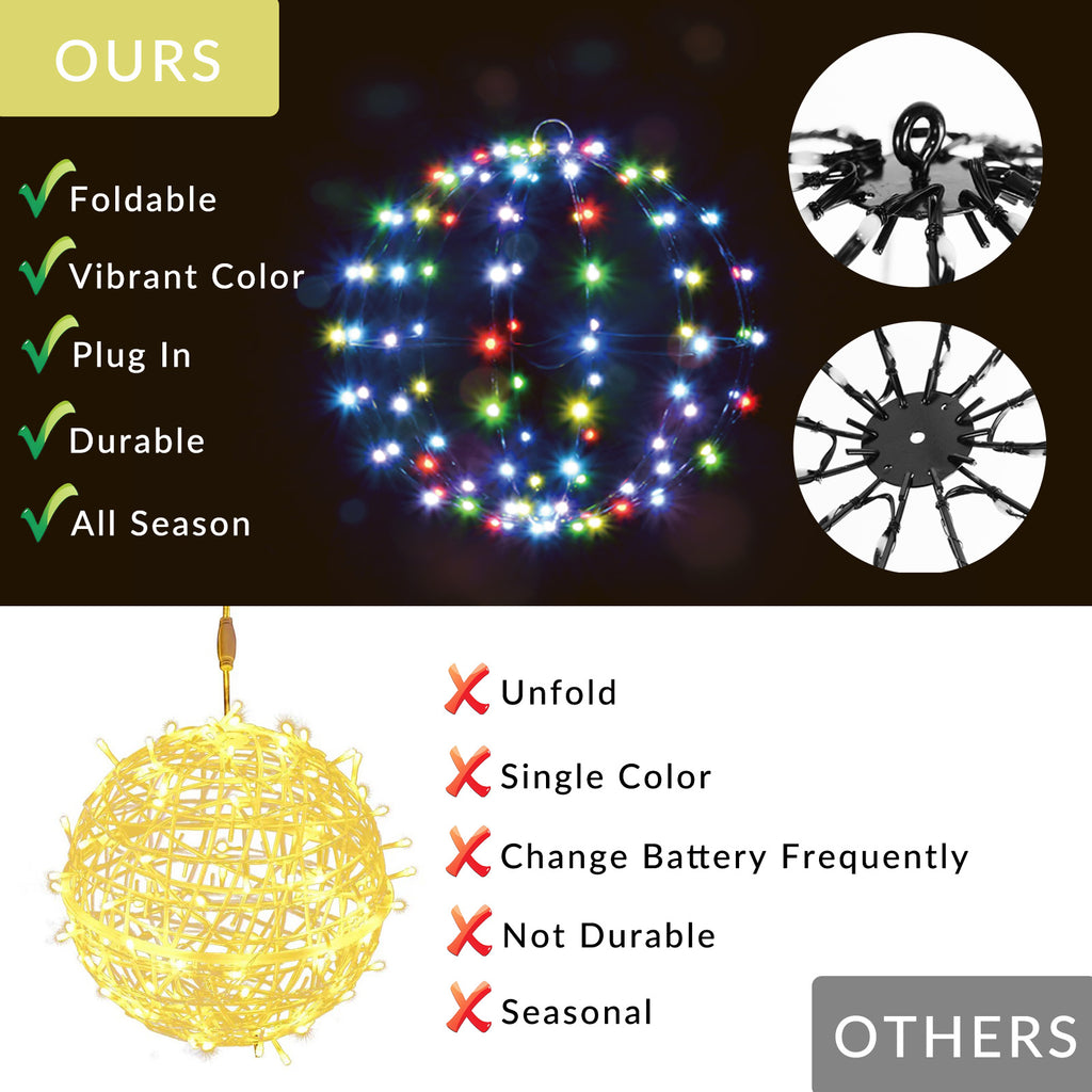 LitTerra 12" Smart RGB LED Lighted Balls - Remote Control Outdoor Christmas Decorations, Waterproof Hanging Sphere Lights for Patio, Wedding, Tree, Gazebo Decor