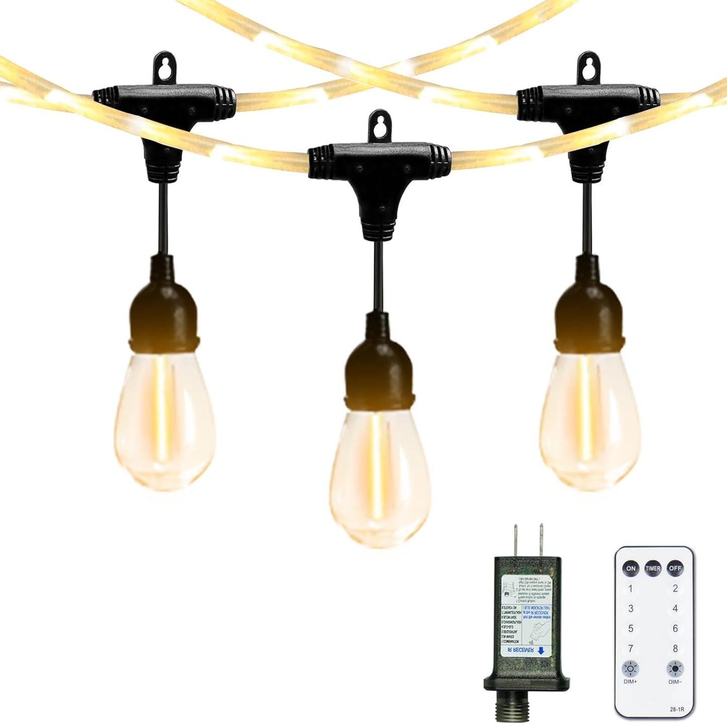 FESTIA LED Outdoor Edison String Lights - 28.2FT Waterproof with Remote｜12 Shatterproof Bulbs｜Timer & Memory Function｜Warm White 2700K