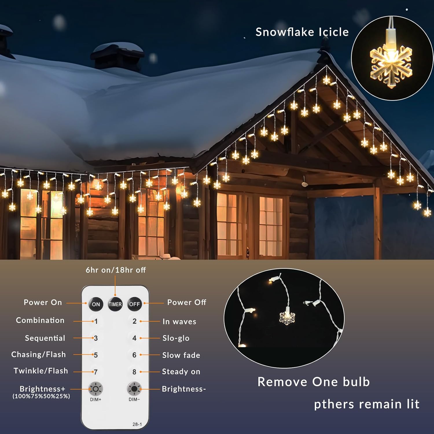 FESTIA Christmas  icicle Lights for Indoor & Outdoor - Snowflake Curtain 180LED, Incandescent Icicle & Meteor Shower Lights for Wedding Party Decor