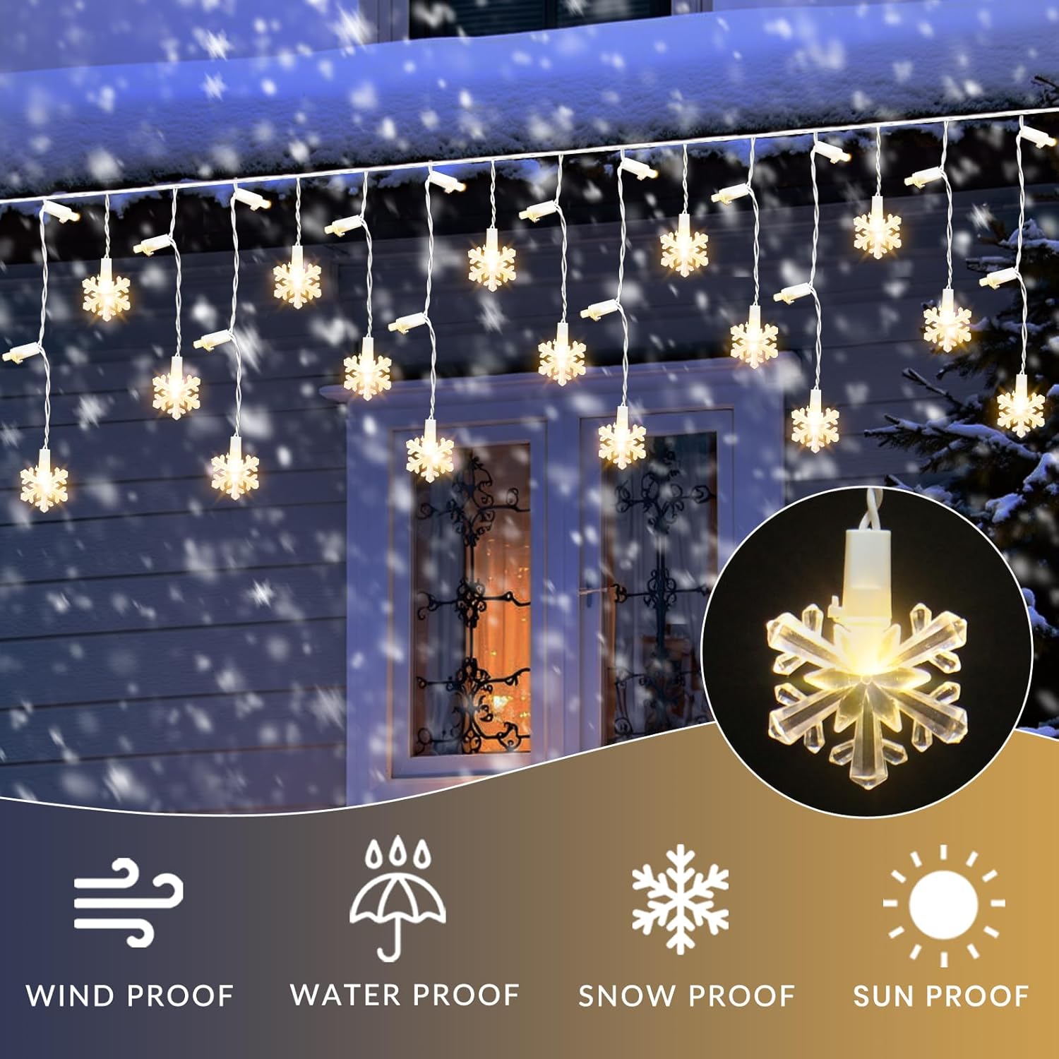 FESTIA Christmas  icicle Lights for Indoor & Outdoor - Snowflake Curtain 180LED, Incandescent Icicle & Meteor Shower Lights for Wedding Party Decor