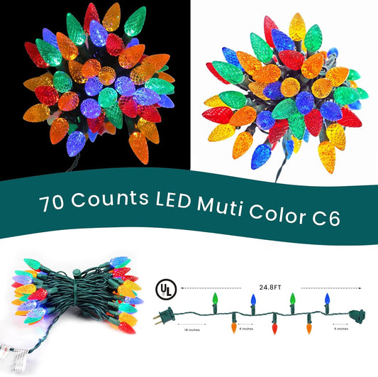 FESTIA C6 LED Holiday Lights - 70/140 Count Strawberry Bulbs｜Multicolor & Warm White,Pink,Green, Red/White/Bule  Options｜Green/White Wire｜Connectable & Waterproof for Christmas ,Holidays Decor,