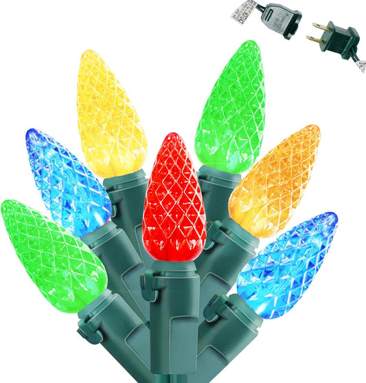 FESTIA C6 LED Holiday Lights - 70/140 Count Strawberry Bulbs｜Multicolor & Warm White,Pink,Green, Red/White/Bule  Options｜Green/White Wire｜Connectable & Waterproof for Christmas ,Holidays Decor,
