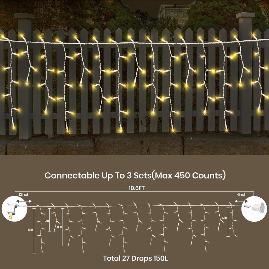 FESTIA Christmas  icicle Lights for Indoor & Outdoor - Snowflake Curtain 180LED, Incandescent Icicle & Meteor Shower Lights for Wedding Party Decor