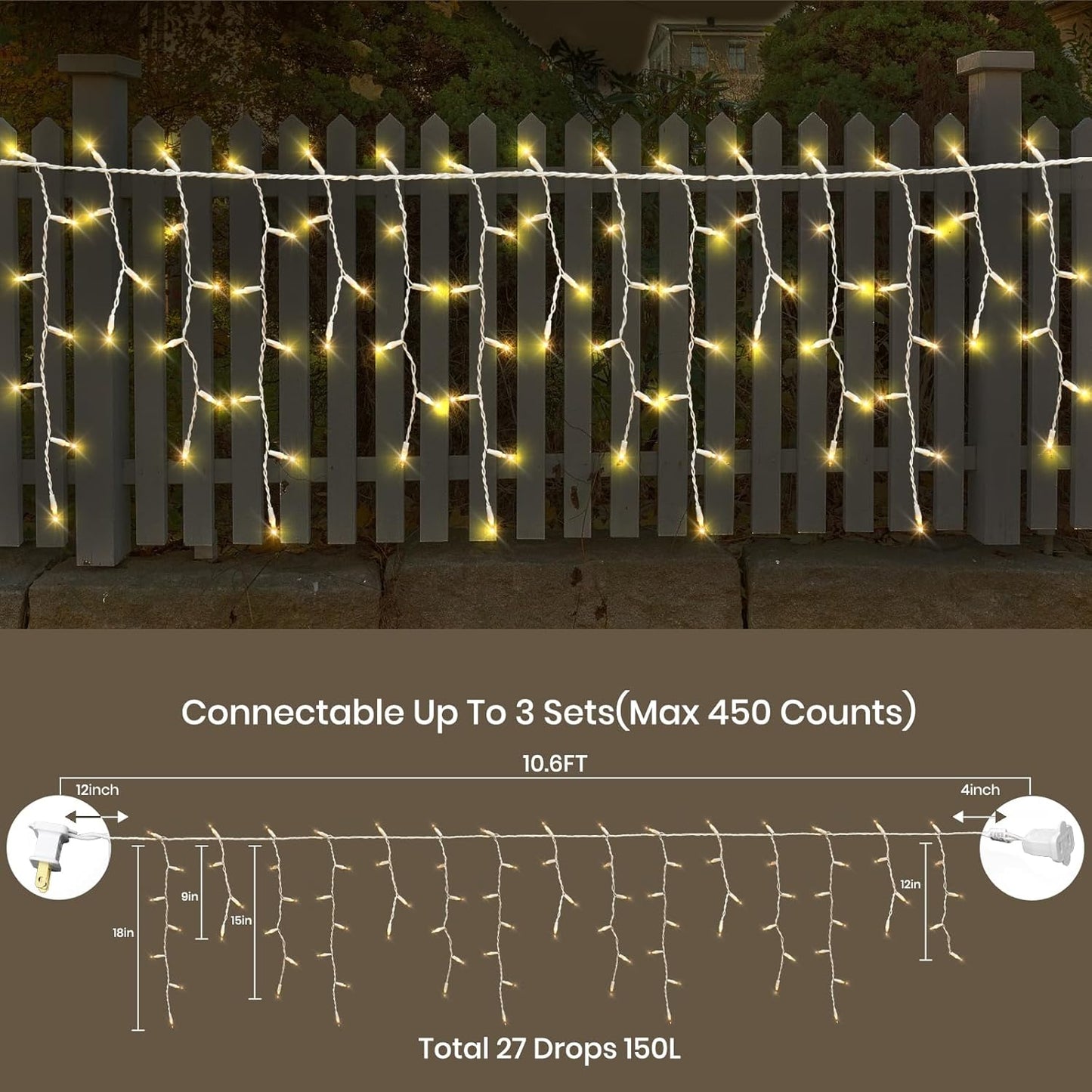 FESTIA Christmas  icicle Lights for Indoor & Outdoor - Snowflake Curtain 180LED, Incandescent Icicle & Meteor Shower Lights for Wedding Party Decor