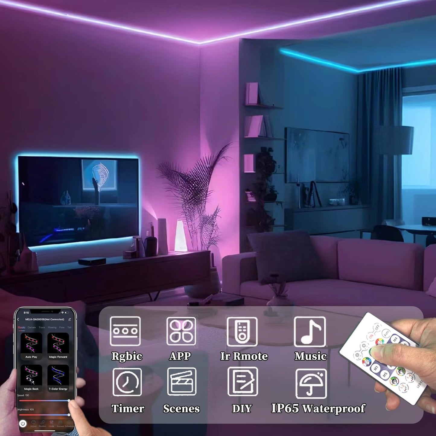 【2 Pack Total 65.6ft】Festia Smart Color Changing Christmas Lights - 100 LED String Lights with Remote Control