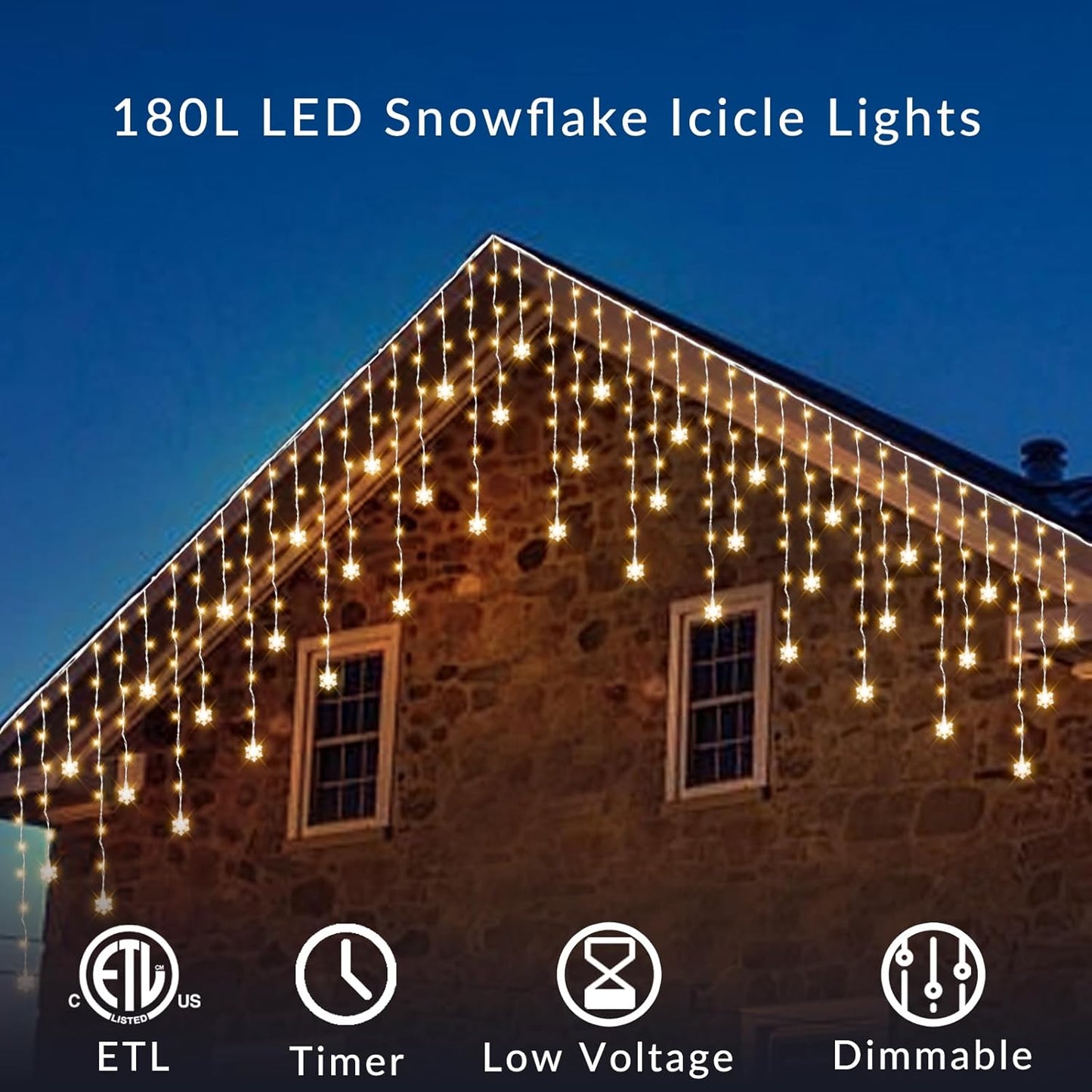 FESTIA Christmas  icicle Lights for Indoor & Outdoor - Snowflake Curtain 180LED, Incandescent Icicle & Meteor Shower Lights for Wedding Party Decor