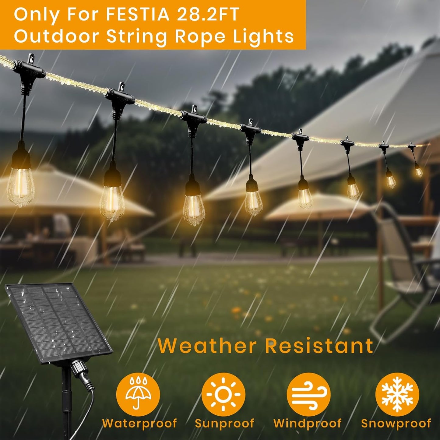 Ambience Pro Replacement Solar Panel for FESTIA Outdoor String Lights | Dimmable Remote Compatible