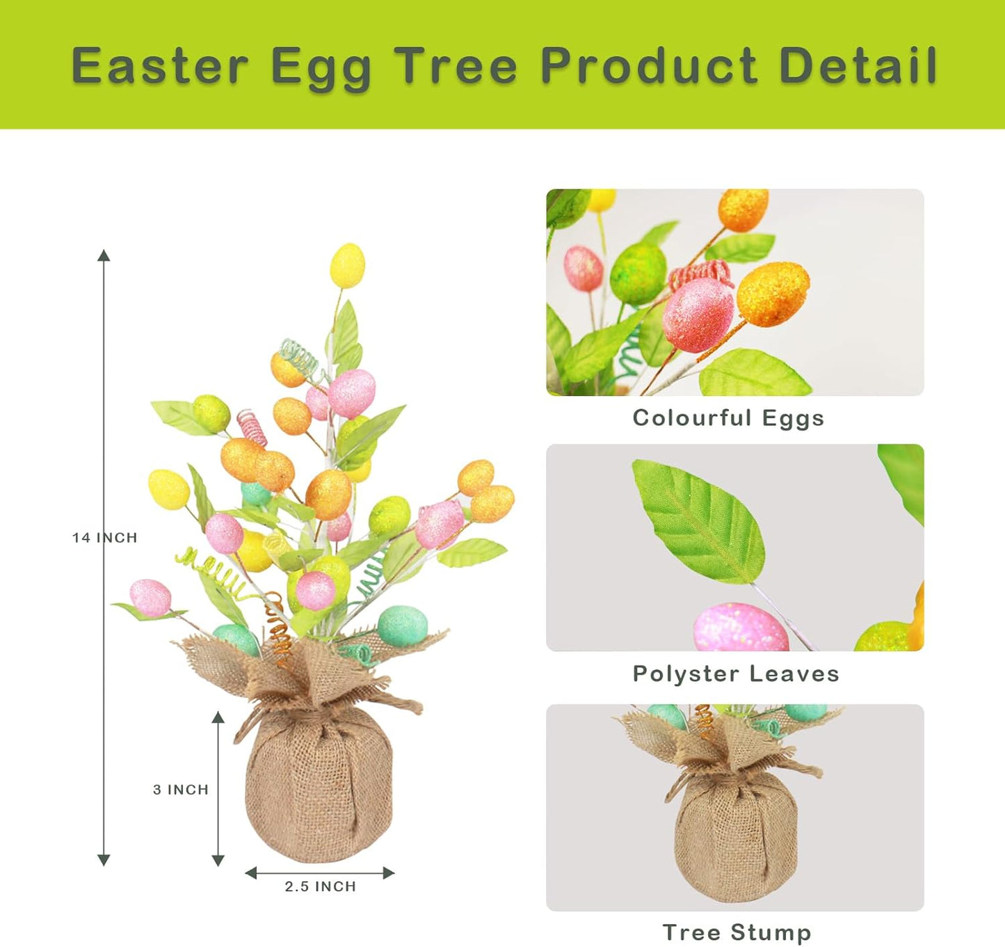 FESTIA Easter Egg Table Tree - 14" Pre-Decorated Spring Centerpiece with Burlap Base