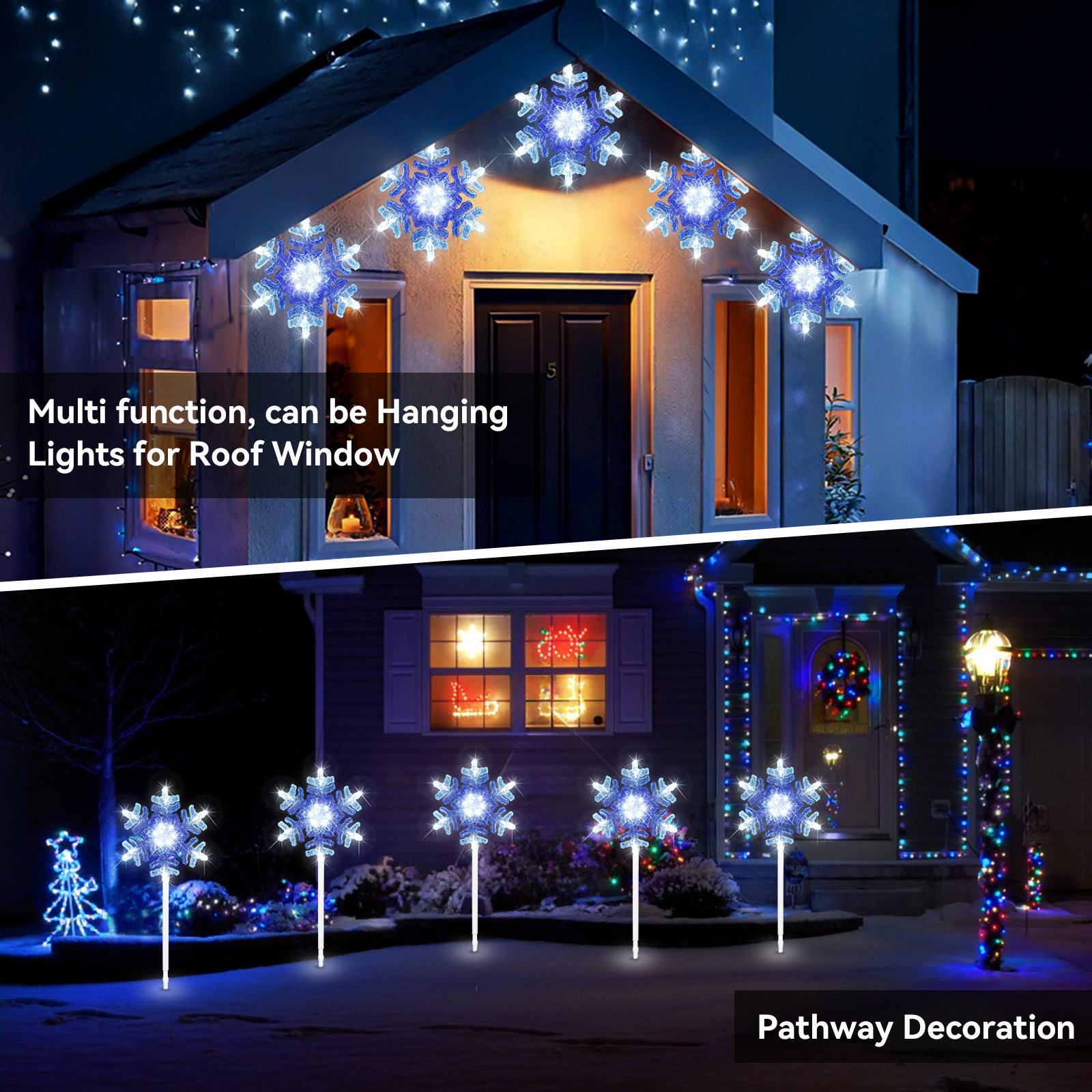 Christmas Pathway Lights Outdoor Decorations: Snowflake Stake Lights with Rotation Feature or steady, Multicolor Candy Lights for Yard Garden Party