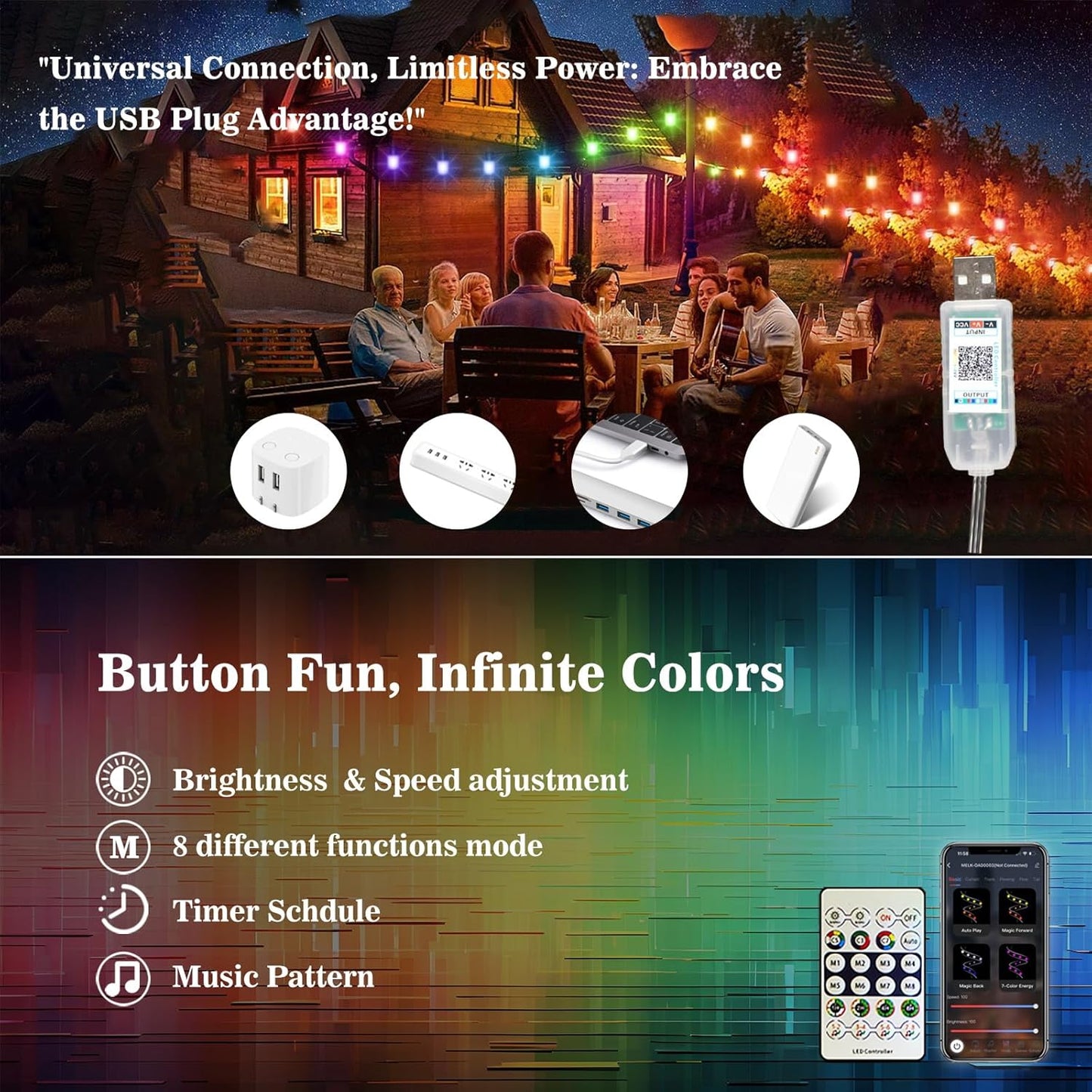 【2 Pack Total 65.6ft】Festia Smart Color Changing Christmas Lights - 100 LED String Lights with Remote Control