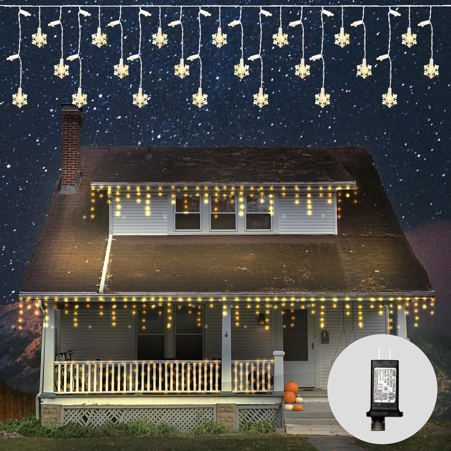 FESTIA Christmas  icicle Lights for Indoor & Outdoor - Snowflake Curtain 180LED, Incandescent Icicle & Meteor Shower Lights for Wedding Party Decor