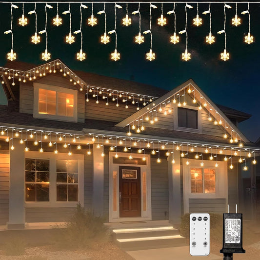 FESTIA Christmas  icicle Lights for Indoor & Outdoor - Snowflake Curtain 180LED, Incandescent Icicle & Meteor Shower Lights for Wedding Party Decor