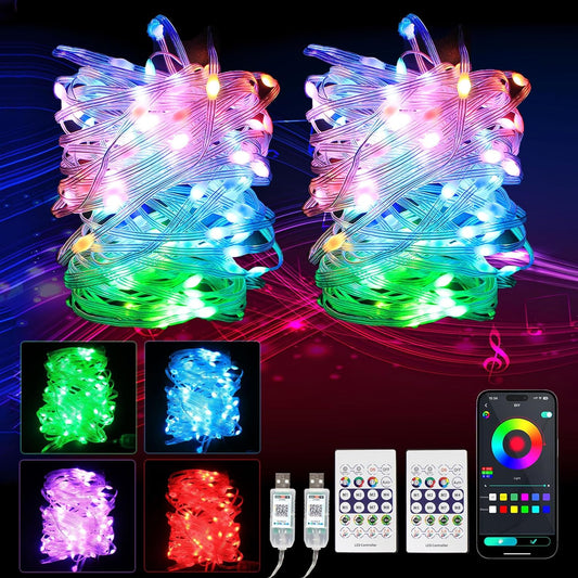 【2 Pack Total 65.6ft】Festia Smart Color Changing Christmas Lights - 100 LED String Lights with Remote Control