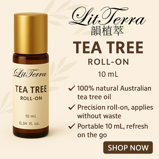 LitTerra 10 mL Tea Tree Essential Oil Roll-On | 100% Natural | Precision Applicator | Portable Purifier  10 mL澳洲茶樹精油滾珠瓶｜100%純天然｜精準滾珠｜便攜淨化