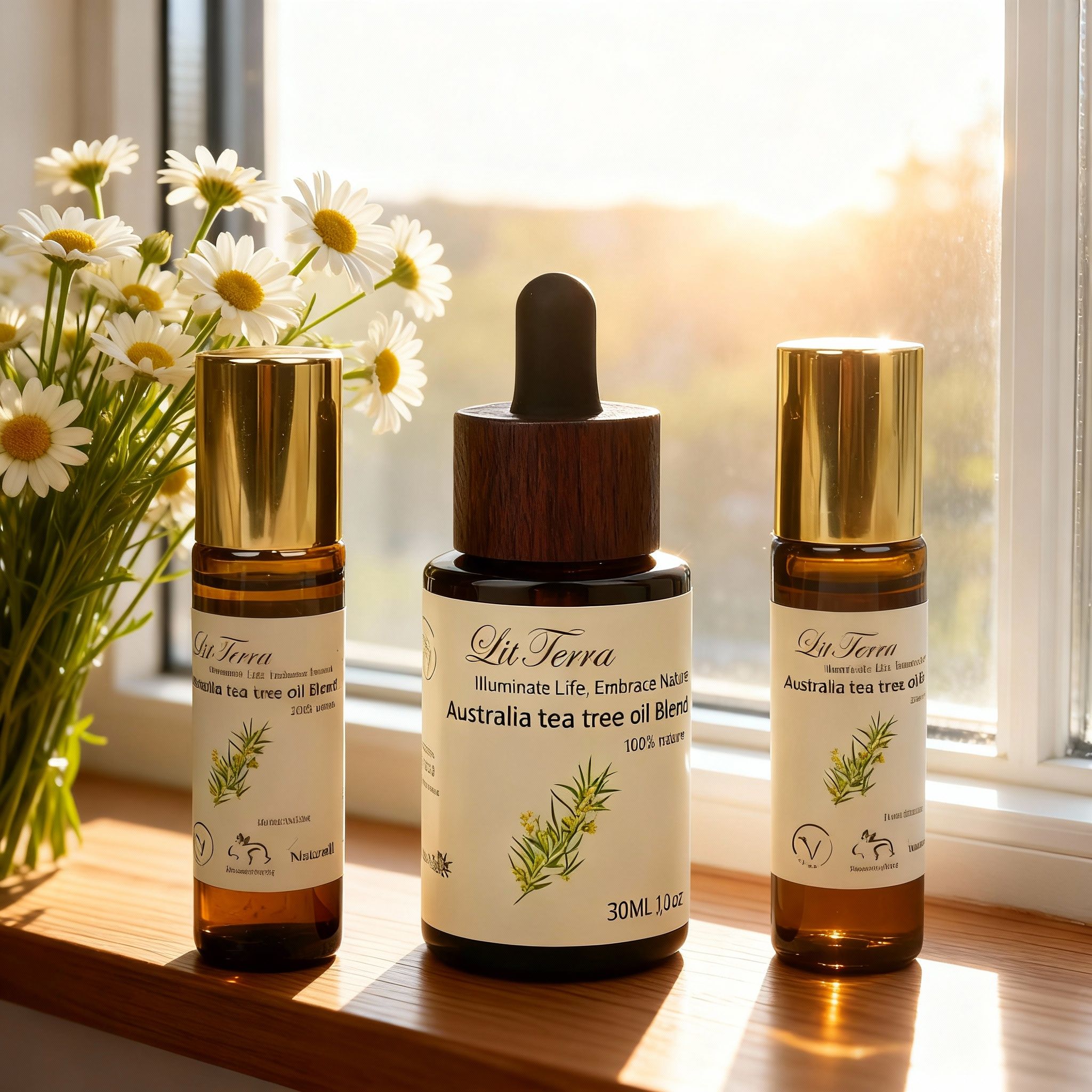 Tea Tree Roll-On & Dropper Duo | Pre-Diluted with Jojoba Oil for Targeted Skin, Scalp & Nail Care | Gentle 2-in-1 Essential Oil Set (2x10ml + 30ml) | LitTerra