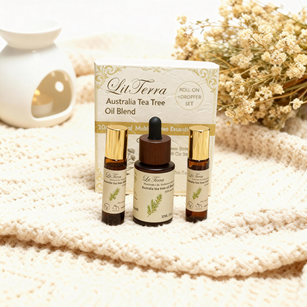 Tea Tree Roll-On & Dropper Duo | Pre-Diluted with Jojoba Oil for Targeted Skin, Scalp & Nail Care | Gentle 2-in-1 Essential Oil Set (2x10ml + 30ml) | LitTerra